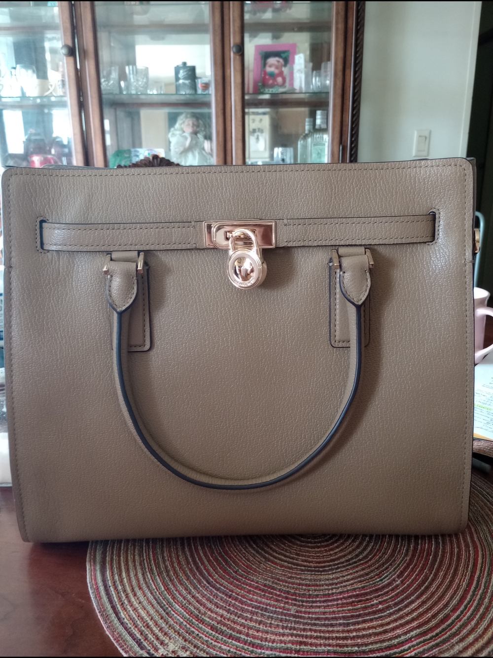 MICHAEL Michael Kors Hamilton Taupe Leather Satchel with Gold Hardware New